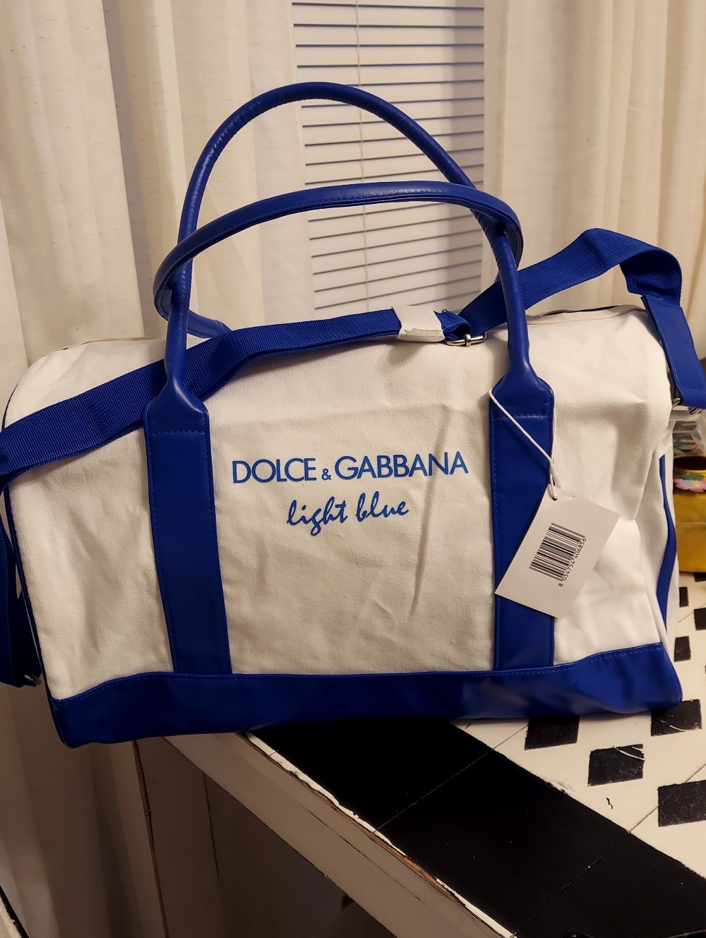 Dolce & Gabbana Light Blue White and Royal Blue Canvas Duffle